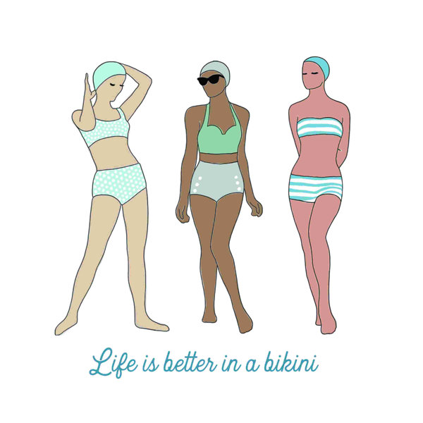 Trinx Retro Bikini Girls 2 Wrapped Canvas Graphic Art Wayfair